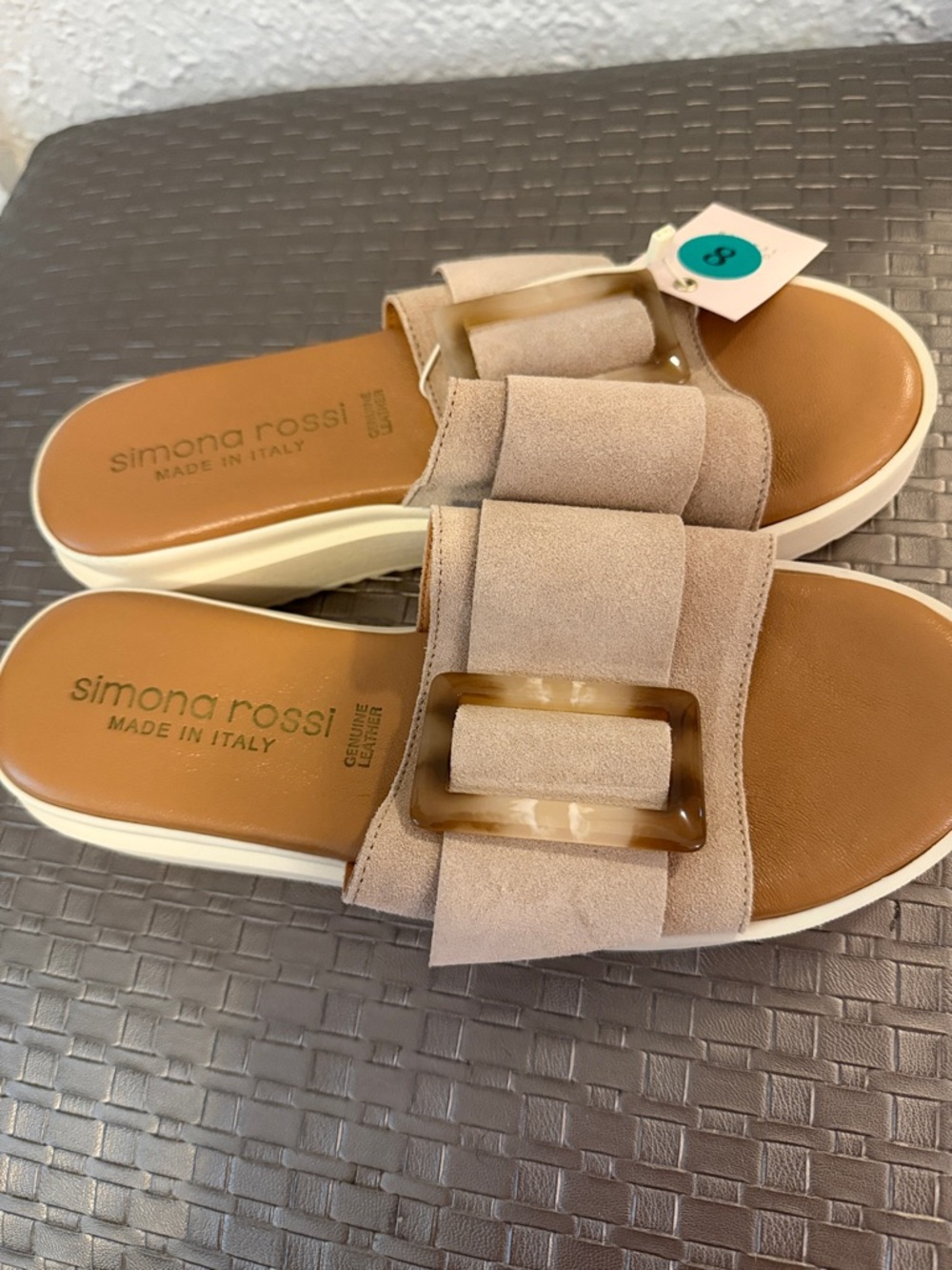 Leather Neutral Suede Platform Slide Mules - Picture 2 of 4